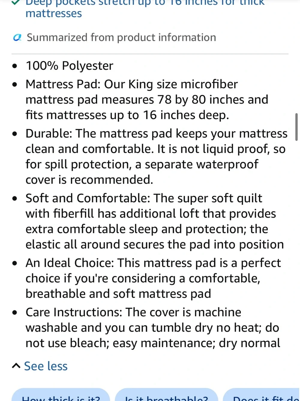 Utopia white Quilted Fitted Mattress Pad, King Mattress Protector Topper